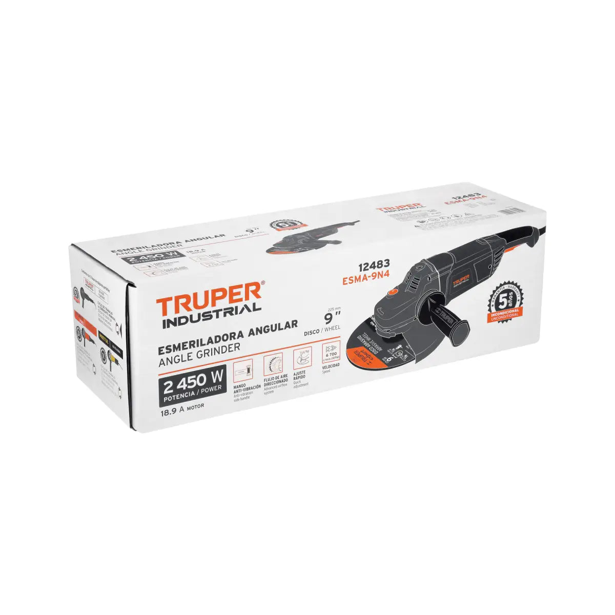 Esmeriladora industrial angular marca truper industrial de 2450 Watts para uso extra pesado